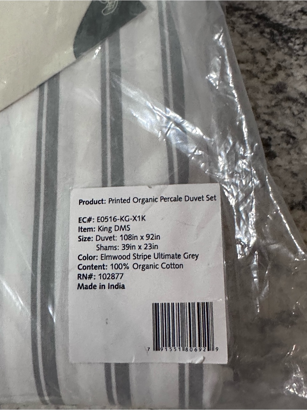 Berkshire 100% Organic Cotton King Size Duvet & Sham Set Grey Stripe NWT - Picture 2 of 5